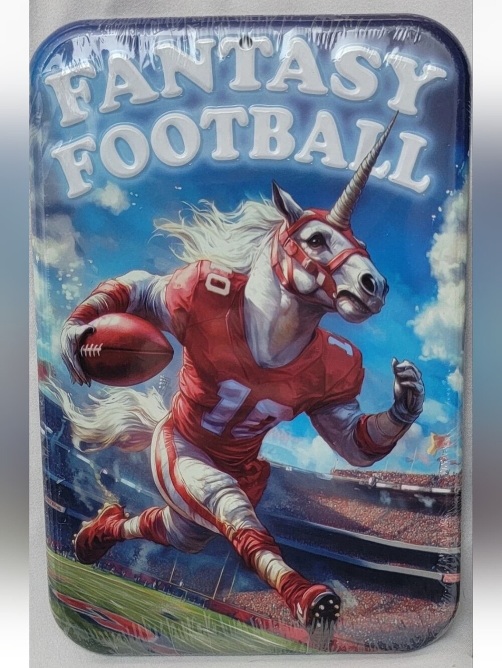 Fantasy Football Unicorn Metal Signs 8 x 6 in. Red Jersey #10 Whimsical Sports